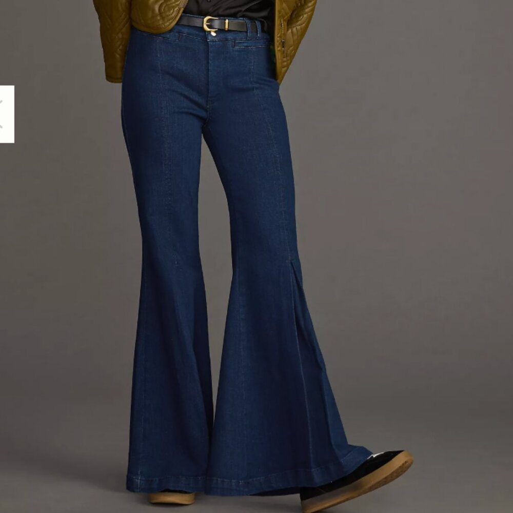 Maeve Dark Indigo Flare Wide-Leg Jeans